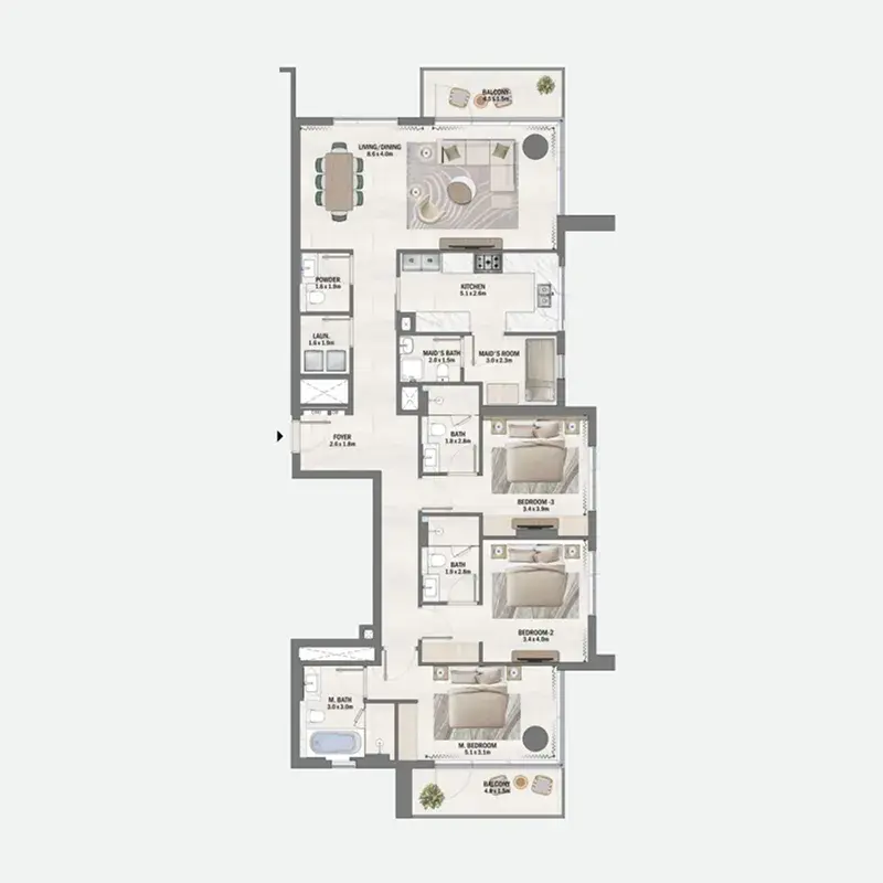 3 Bedrooms apartments - Beachfront Gates