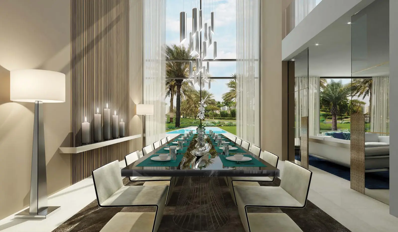 Spacious living room interior at Jawaher Saadiyat luxury villas Saadiyat Island Abu Dhabi