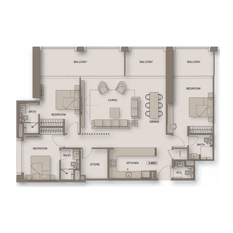 3 bedroom Apartments -  Binghatti Moonlight