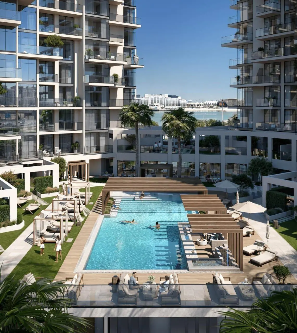 Contemporary facade architecture of Bab Al Qasr Canal View Residence 22 Al Raha Beach Abu Dhabi with modern design aesthetics..jpg