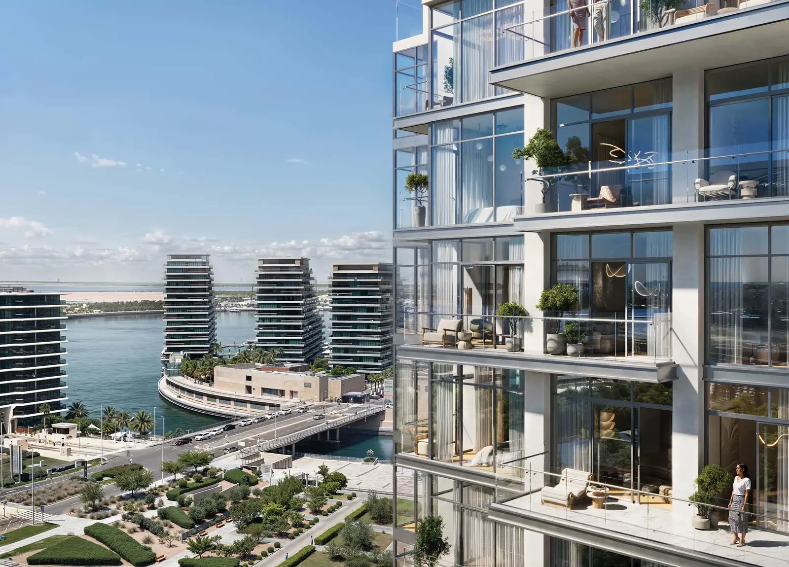 High-rise exterior view of Bab Al Qasr Canal View Residence Al Raha Beach Abu Dhabi with elegant glass facade.jpg