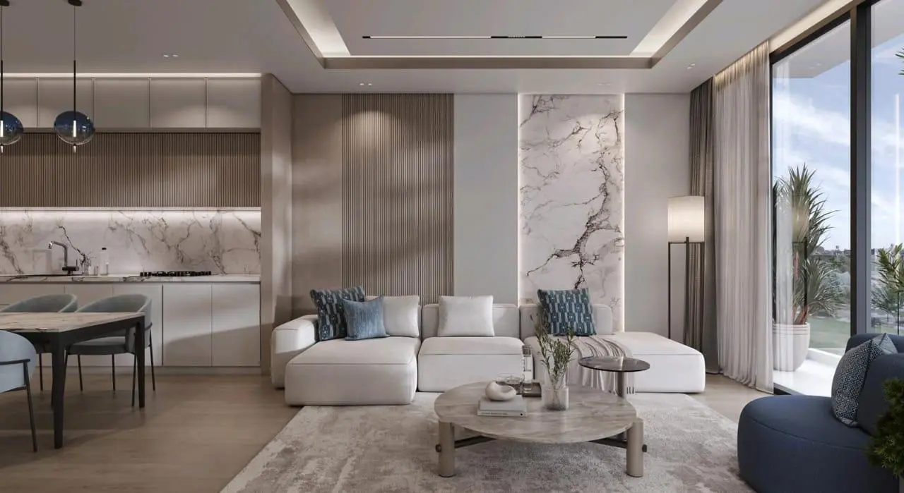 Exclusive penthouse living room interiors at Bab Al Qasr Canal View Residence Abu Dhabi offering canal and skyline views.jpg