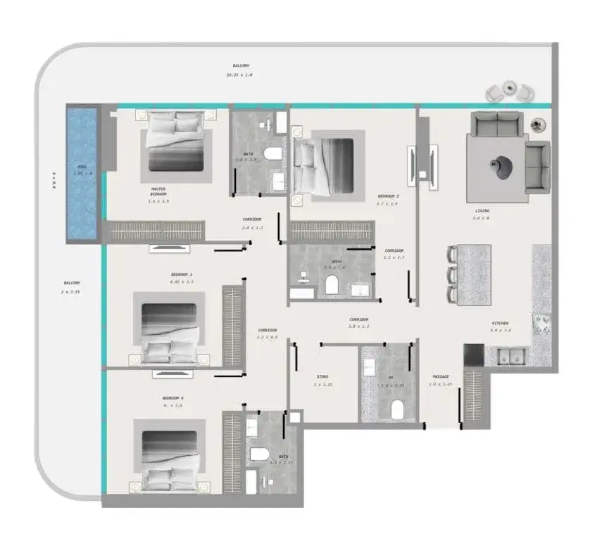 4 Bedrooms apartments - Ocean Pearl 1 and 2