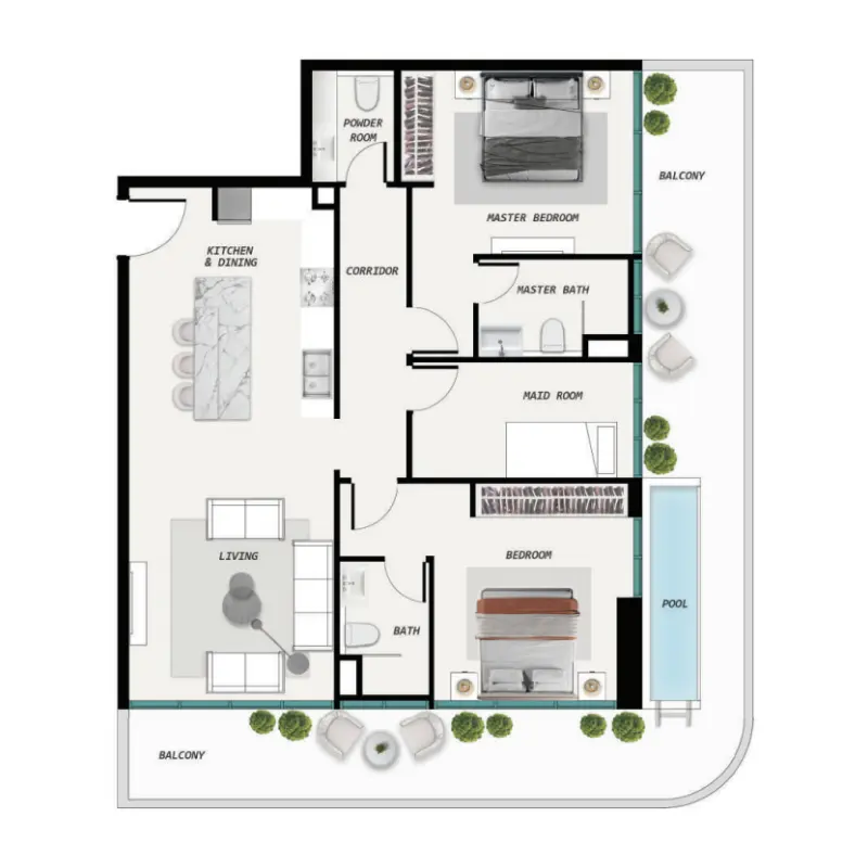 2 bedroom + pool