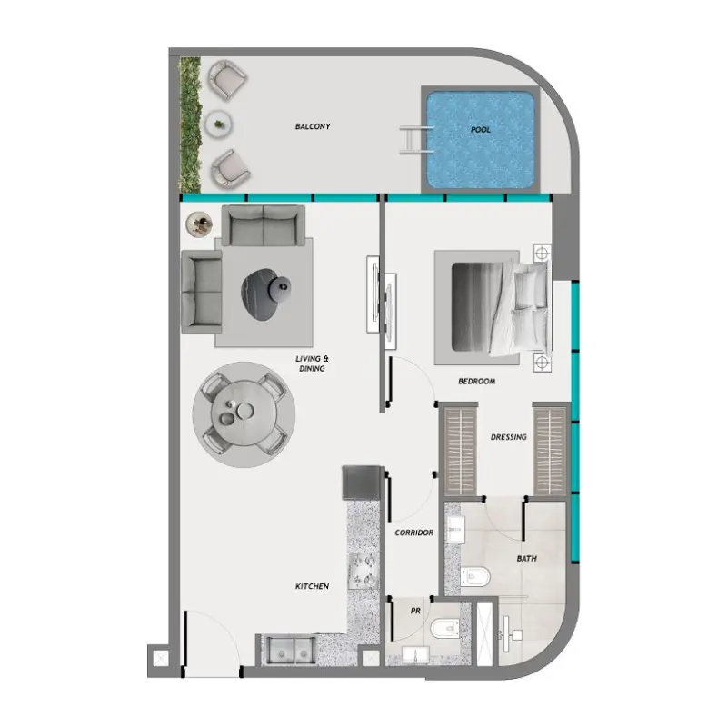 1 bedroom + pool