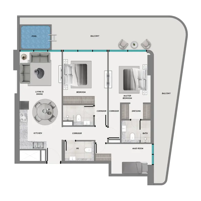 2 bedroom + pool