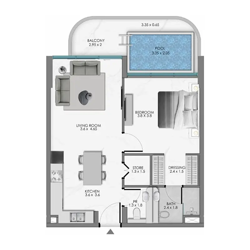 1 bedroom + pool Apartments floor plan