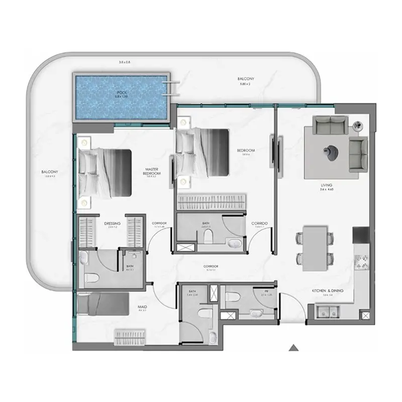 2 bedroom + pool Apartments -  Samana Ocean Bay