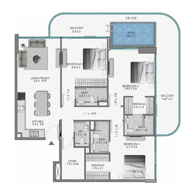 3 bedroom + pool Apartments -  Samana Ocean Bay