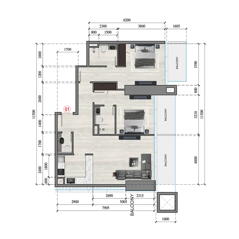 2 bedroom Apartments -  Auresta Tower