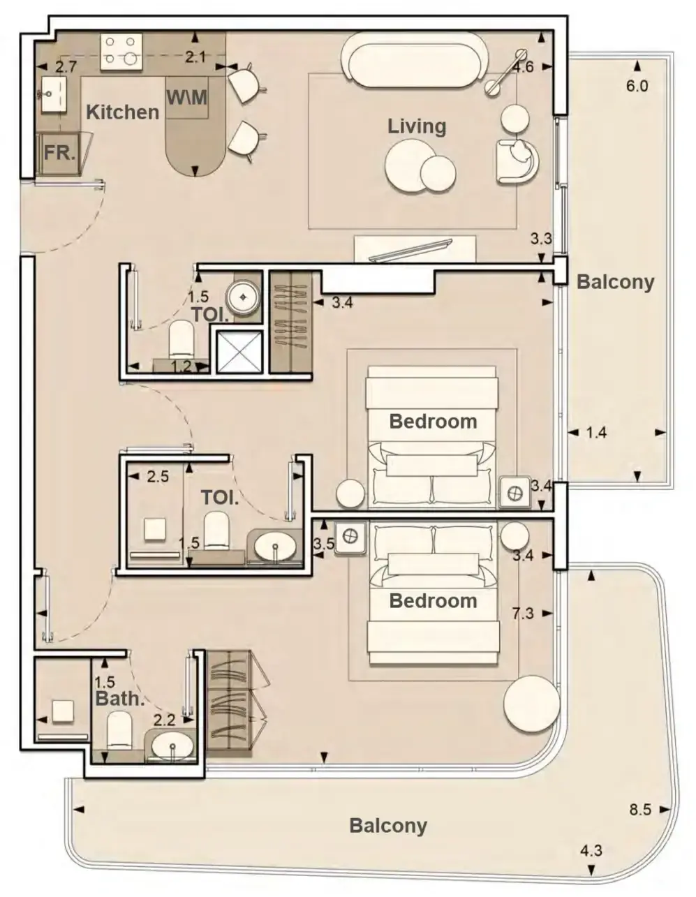2 Bedrooms apartments - Lume Residences