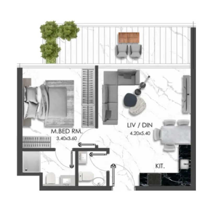 1 bedroom floor plan