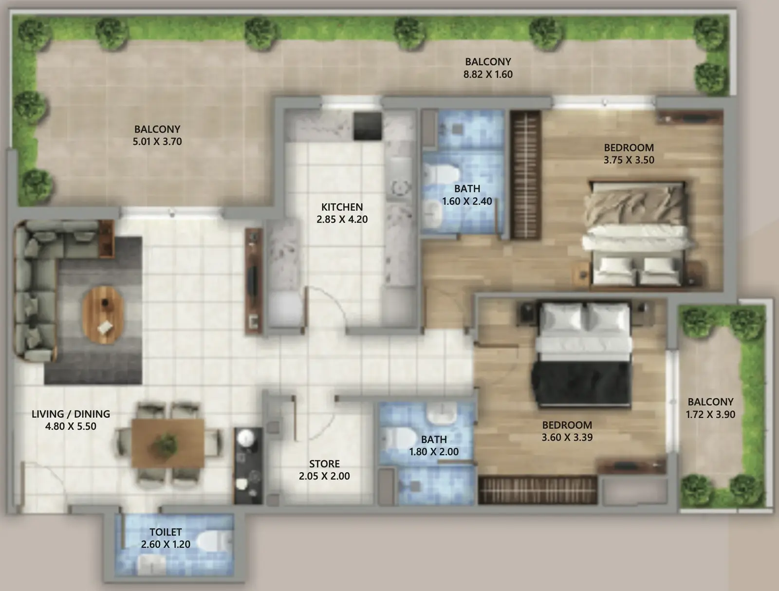 2 Bedrooms apartments - Linden Residences