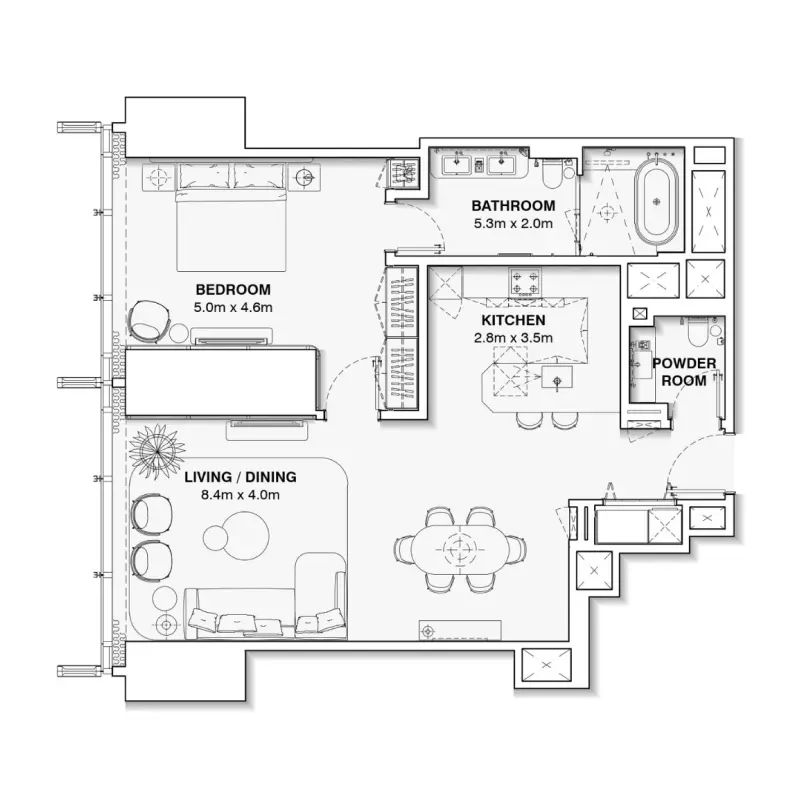 1 bedroom floor plan