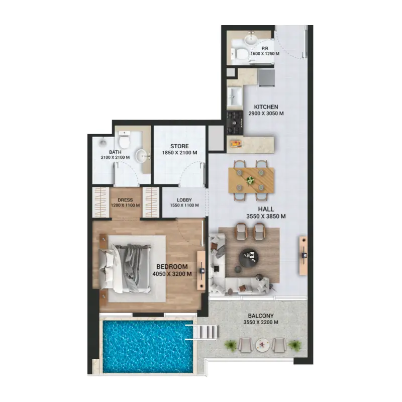 1 bedroom + pool