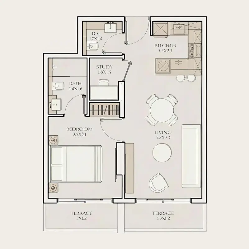 1 bedroom Apartments floor plan