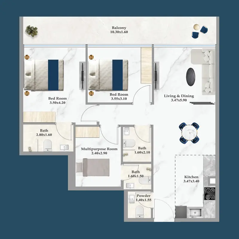 2 bedroom Apartments floor plan