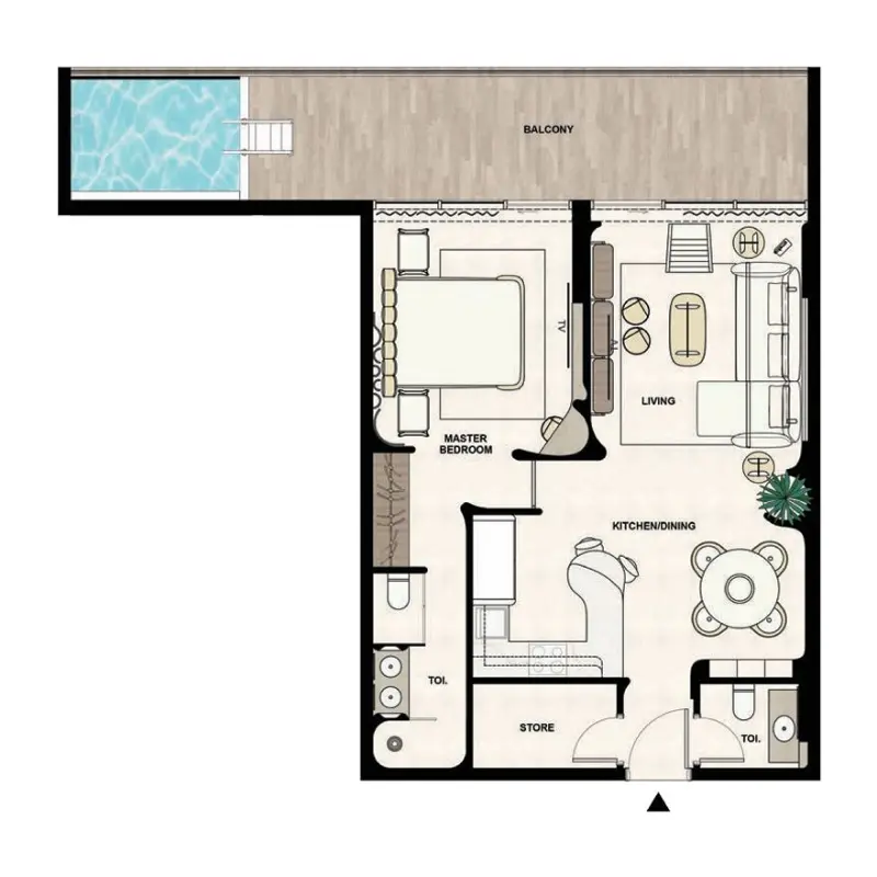 1 bedroom + pool floor plan
