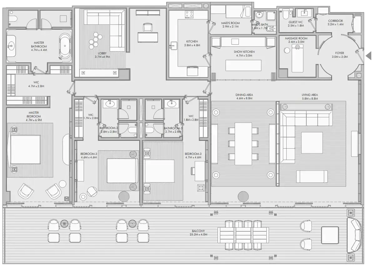 3 Bedrooms apartments - Armani Beach Residence