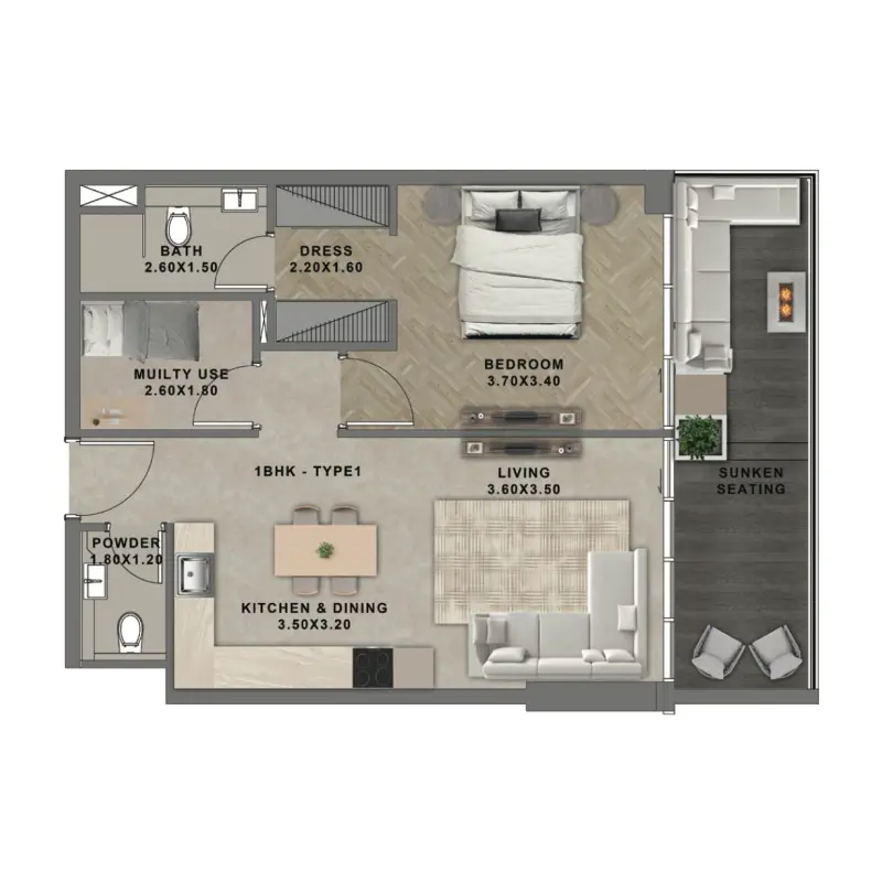 1 bedroom floor plan