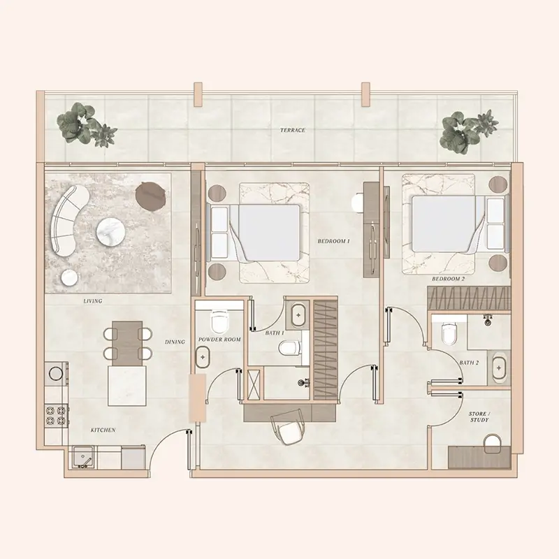 2 bedroom Apartments floor plan