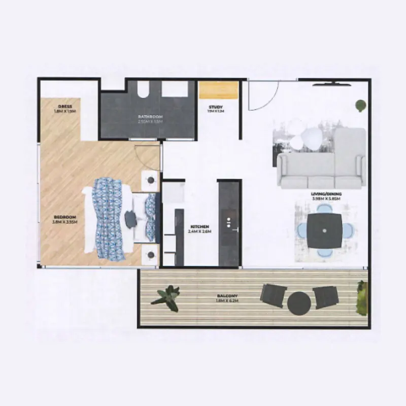 1 bedroom floor plan