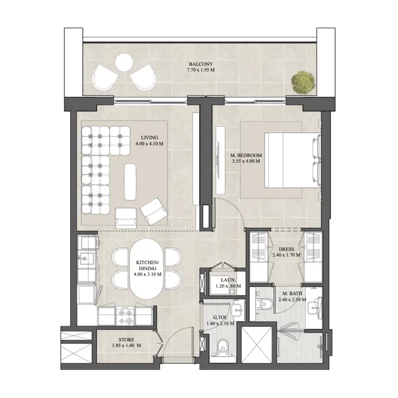 1 bedroom floor plan