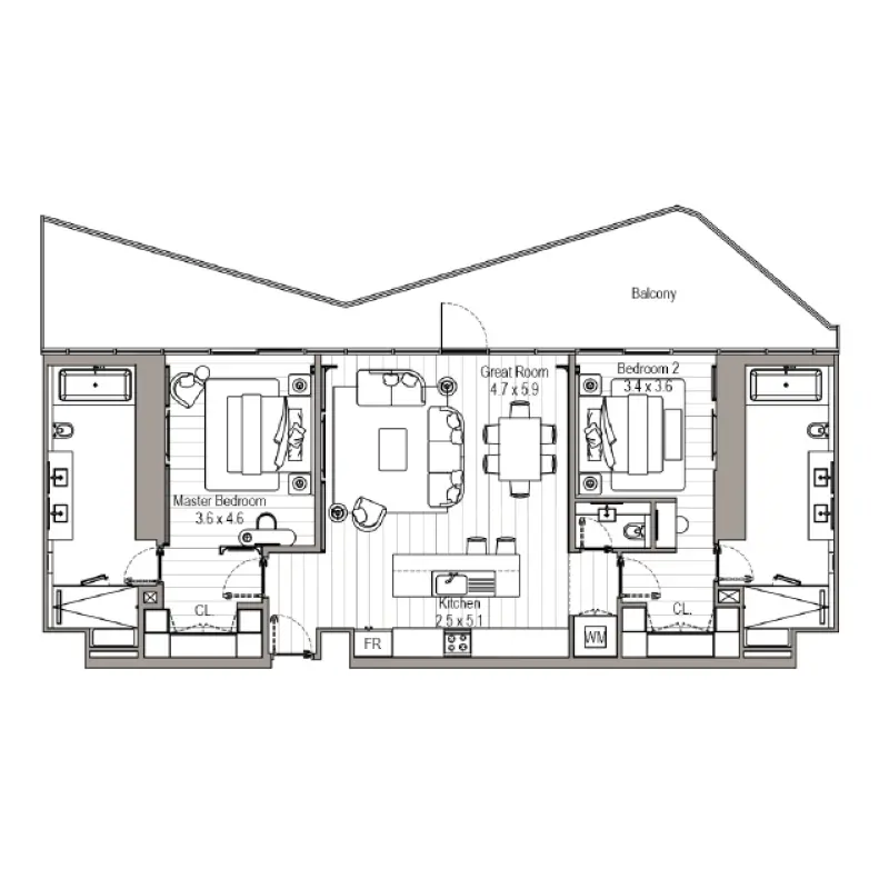 2 bedroom floor plan