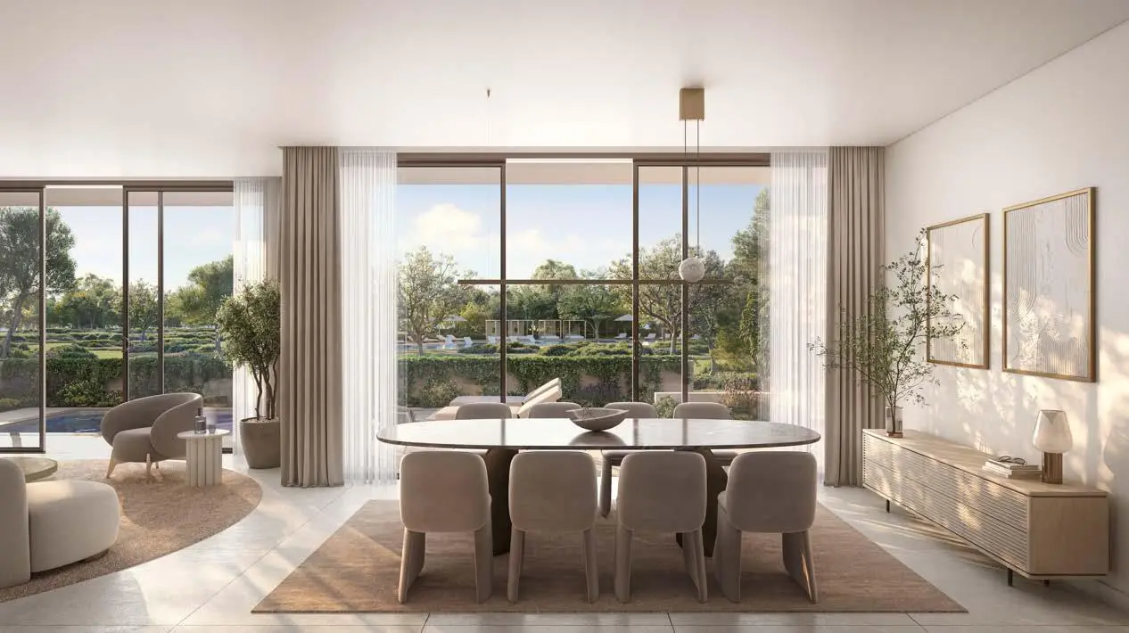Contemporary interior with floor-to-ceiling windows in Bayn Villas