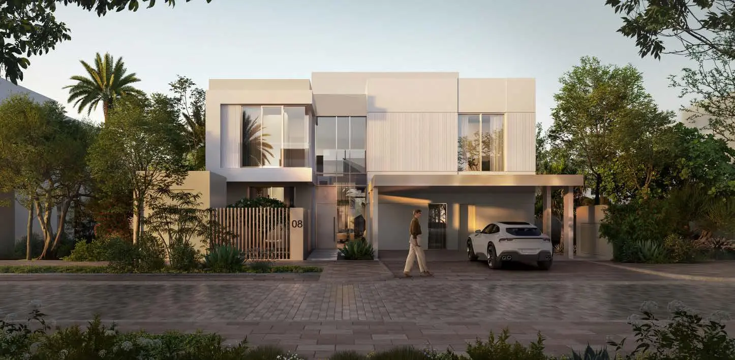 Bayn Villas Dubai aerial view showing homes and lagoon