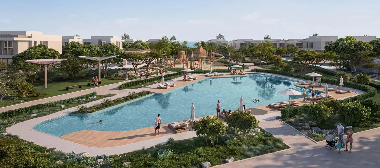 Bayn Villas promenade and waterfront lifestyle community view in Dubai