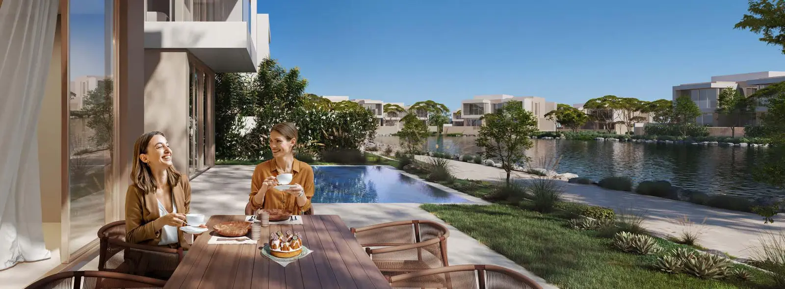 Scenic lagoon view of Bayn Villas ORA Developers in Ghantoot