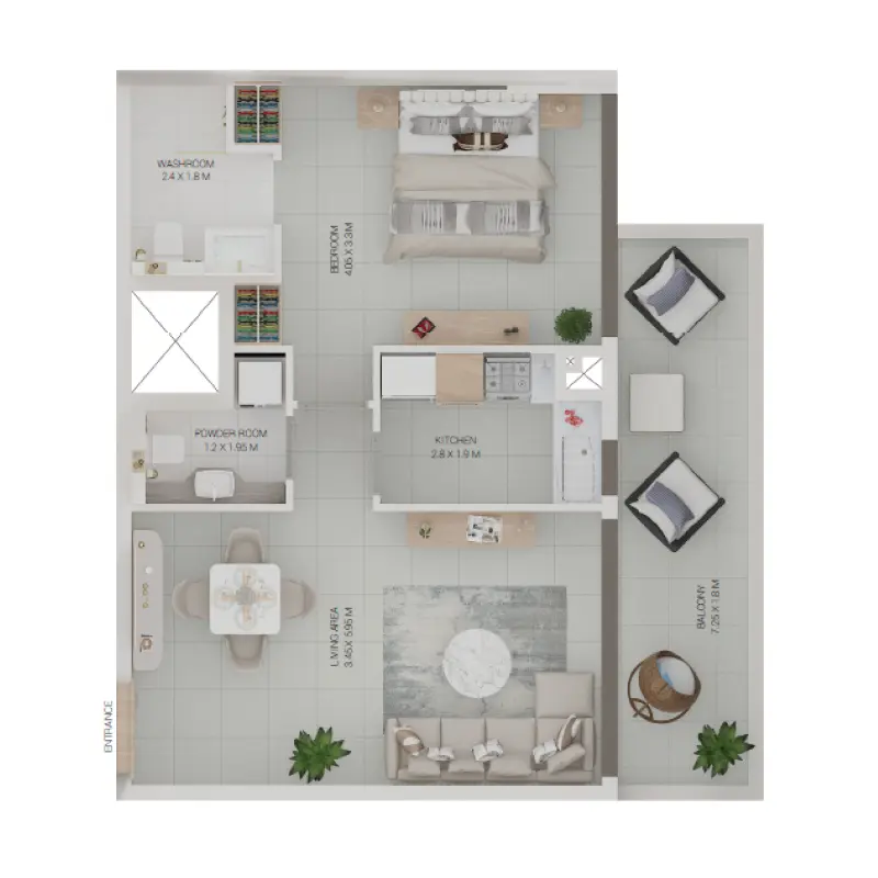 1 bedroom floor plan