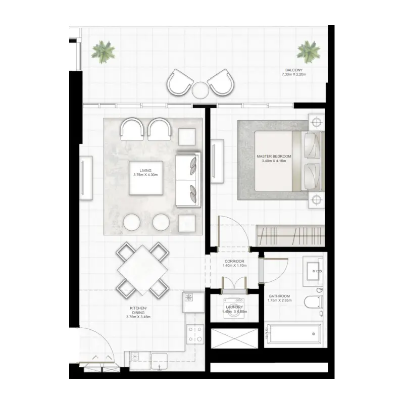 1 bedroom floor plan