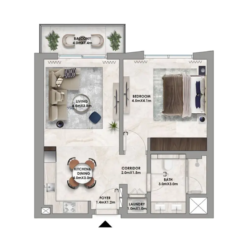 1 bedroom floor plan