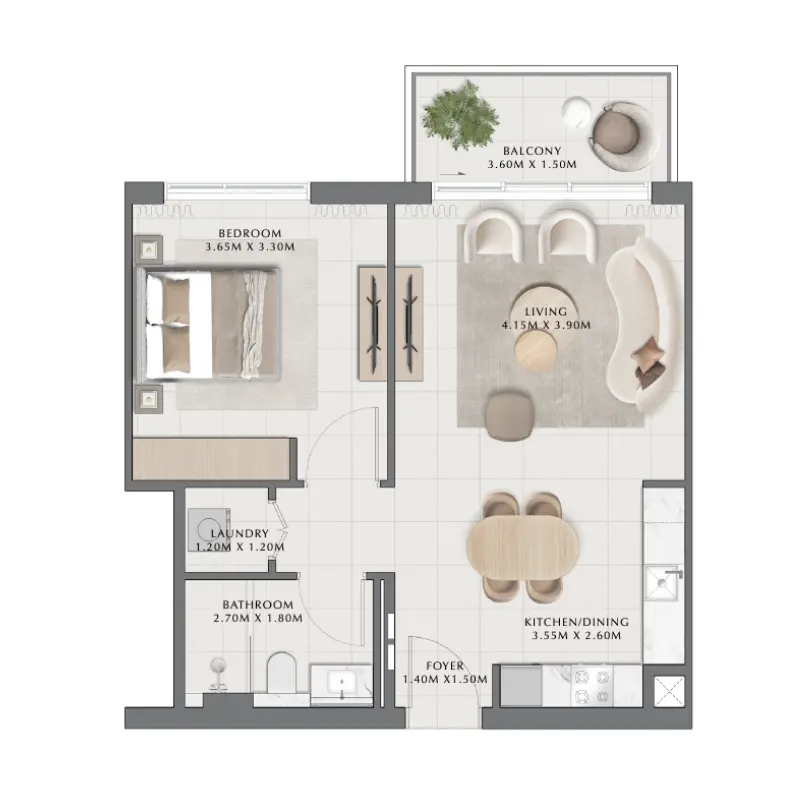 1 bedroom floor plan