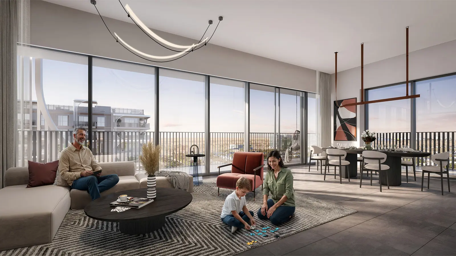 Residents interacting in communal spaces at Yas Living by Aldar, showcasing Yas Island’s vibrant lifestyle with modern amenities that foster connection, wellness, and community spirit..jpg