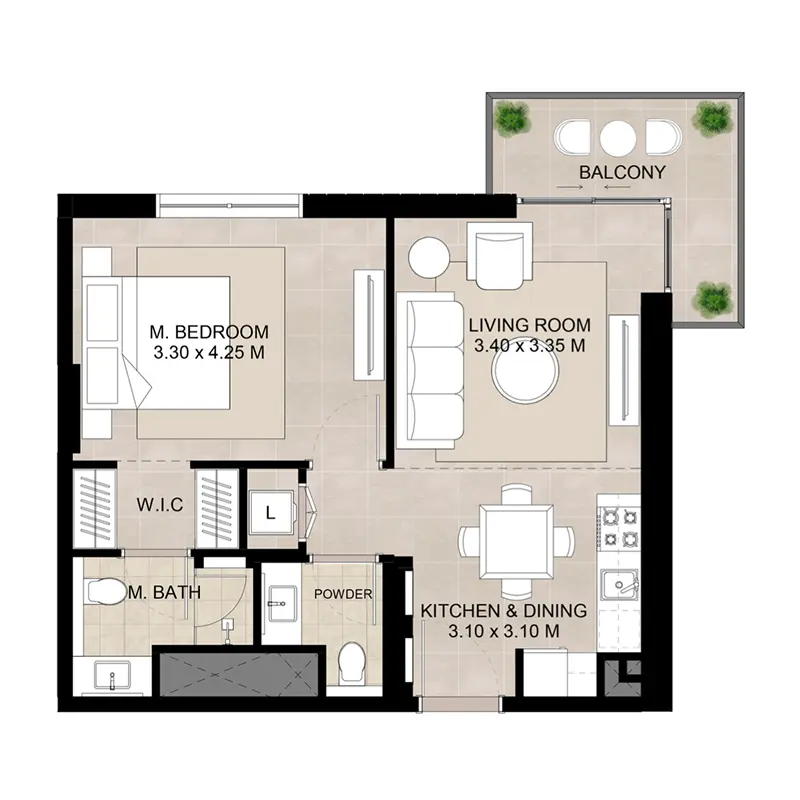 1 bedroom Apartments floor plan