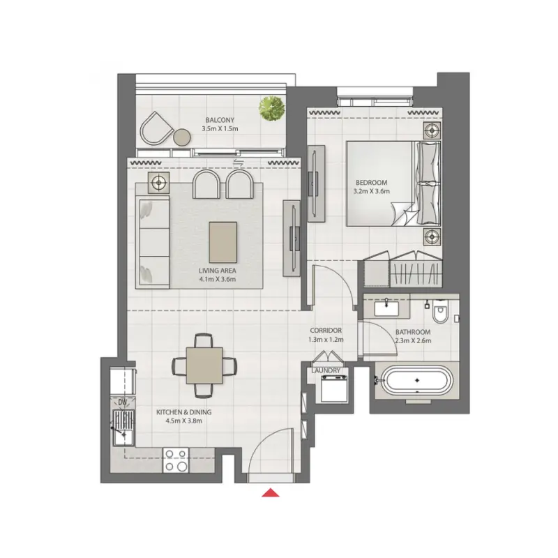 1 bedroom floor plan