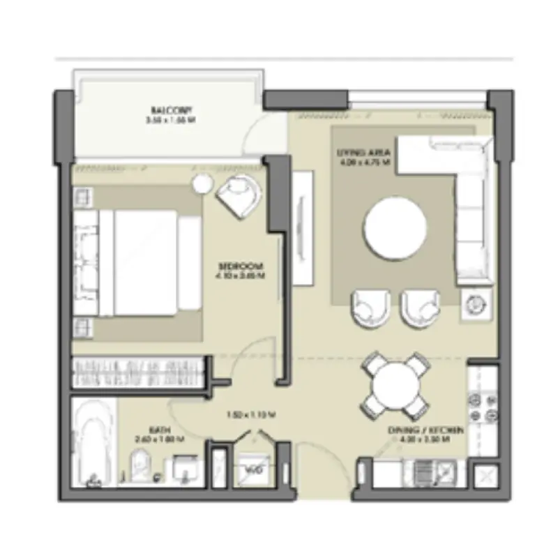 1 bedroom floor plan