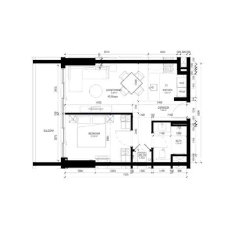 1 bedroom floor plan