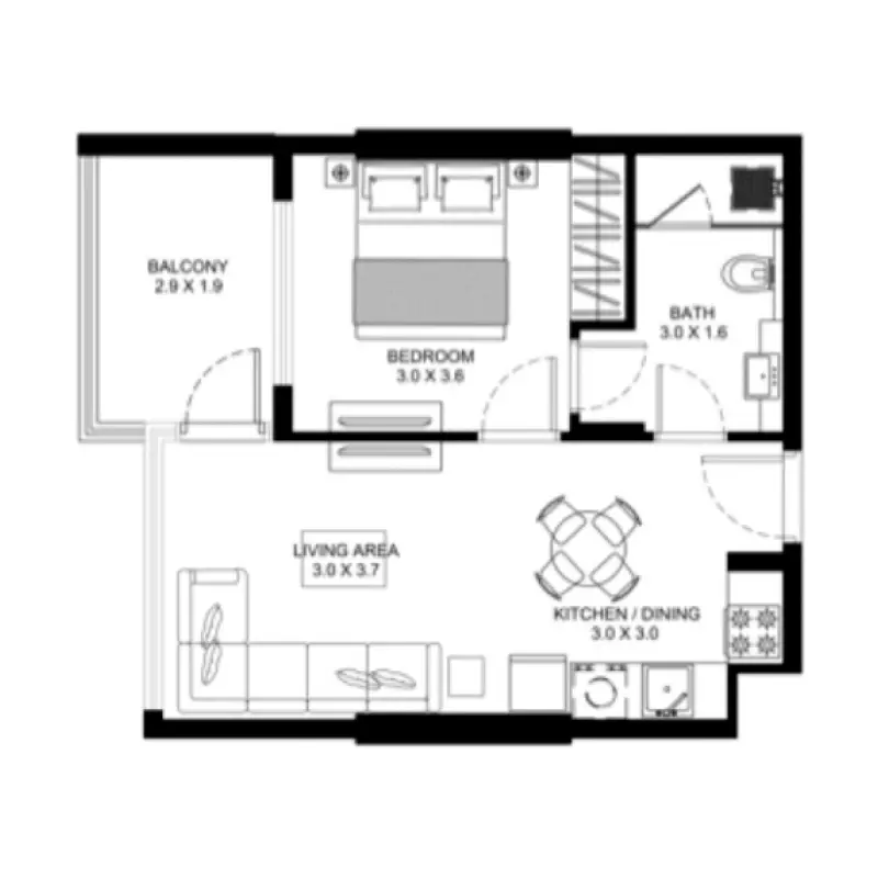 1 bedroom floor plan