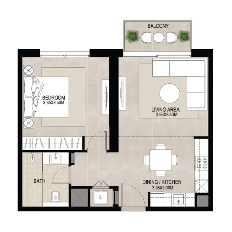 1 bedroom floor plan