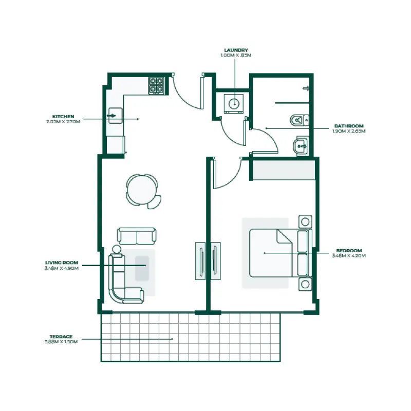 1 bedroom floor plan