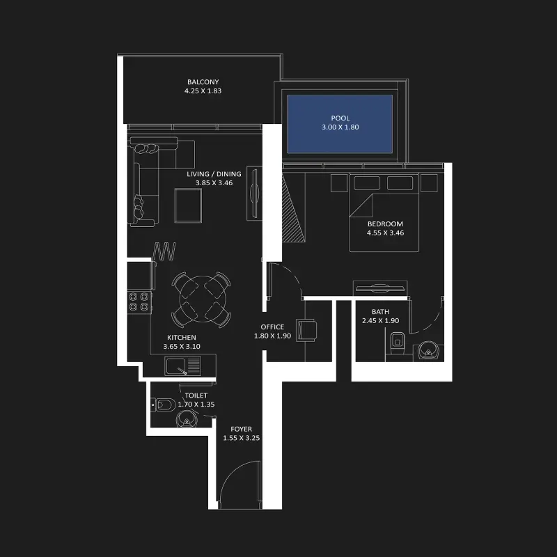 1 bedroom + pool