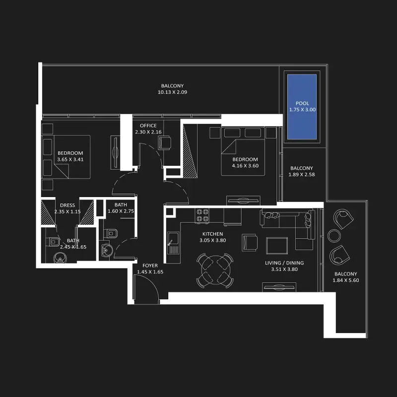 2 bedroom + pool