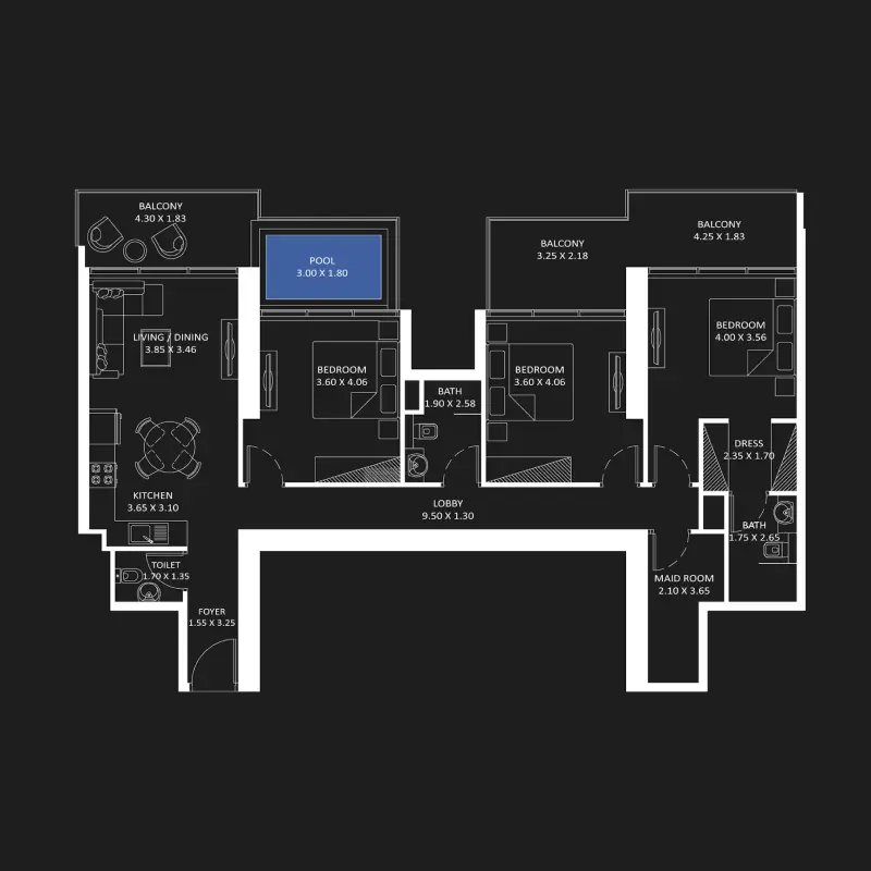 3 bedroom + pool