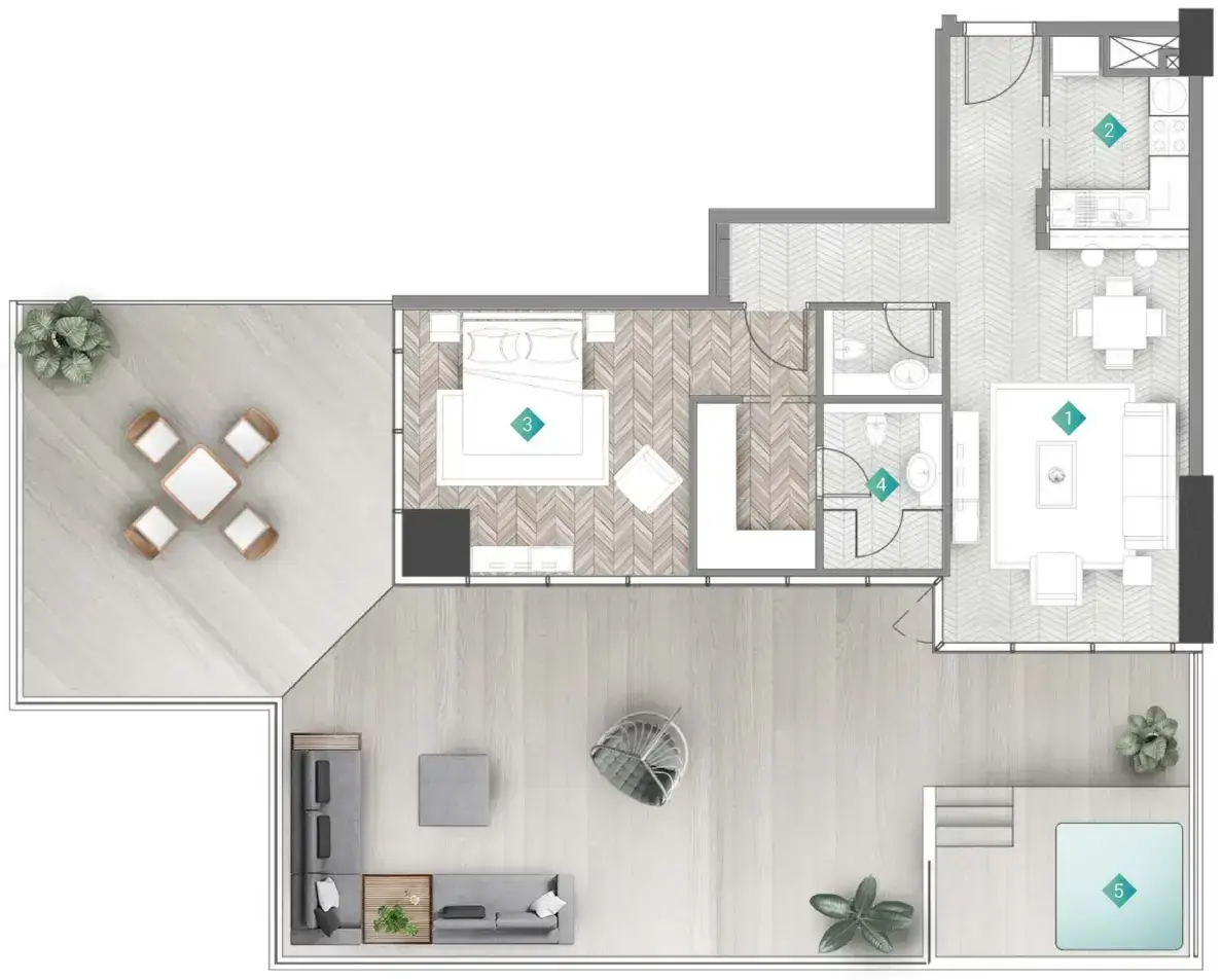 1.0 bedroom apartments floor plan