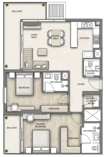 2 Bedrooms apartments - Al Hamra Greens