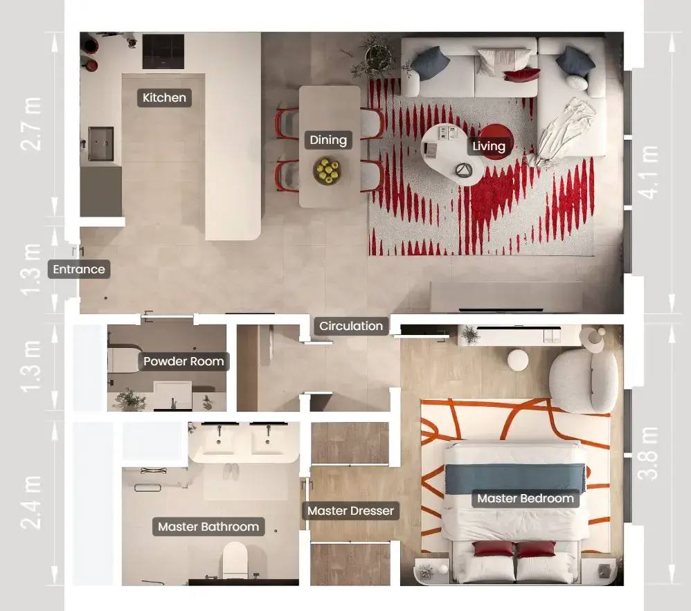 1 Bedroom apartments - Rosso Bay Residences